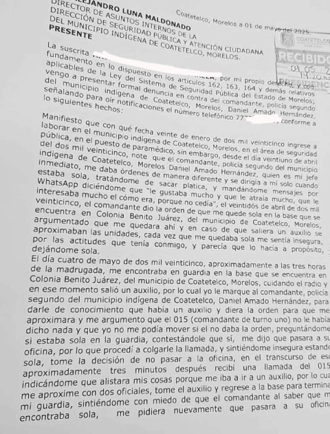El caso ya se encuentra en el área de Asuntos Internos de Seguridad Pública del municipio.