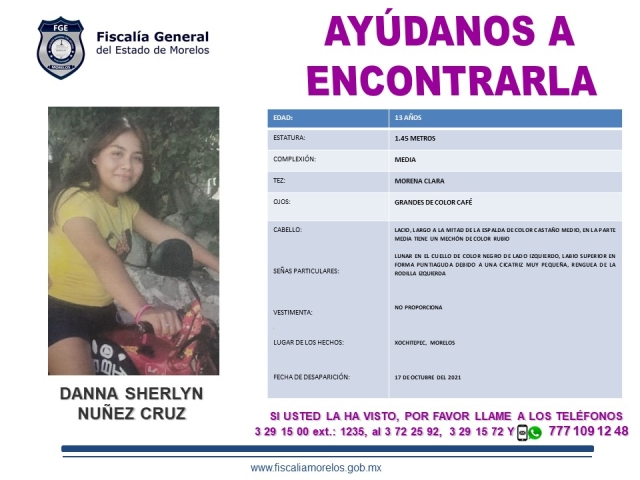 Desaparece una menor de 13 años en Xochitepec