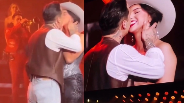 Christian Nodal y Ángela Aguilar se besan en pleno concierto en el Auditorio Nacional