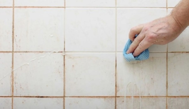 Elimina fácilmente el jabón adherido y el sarro de los azulejos del baño en pocos minutos