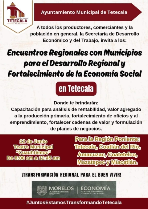 Realizarán encuentros en Tetecala para impulsar economía social