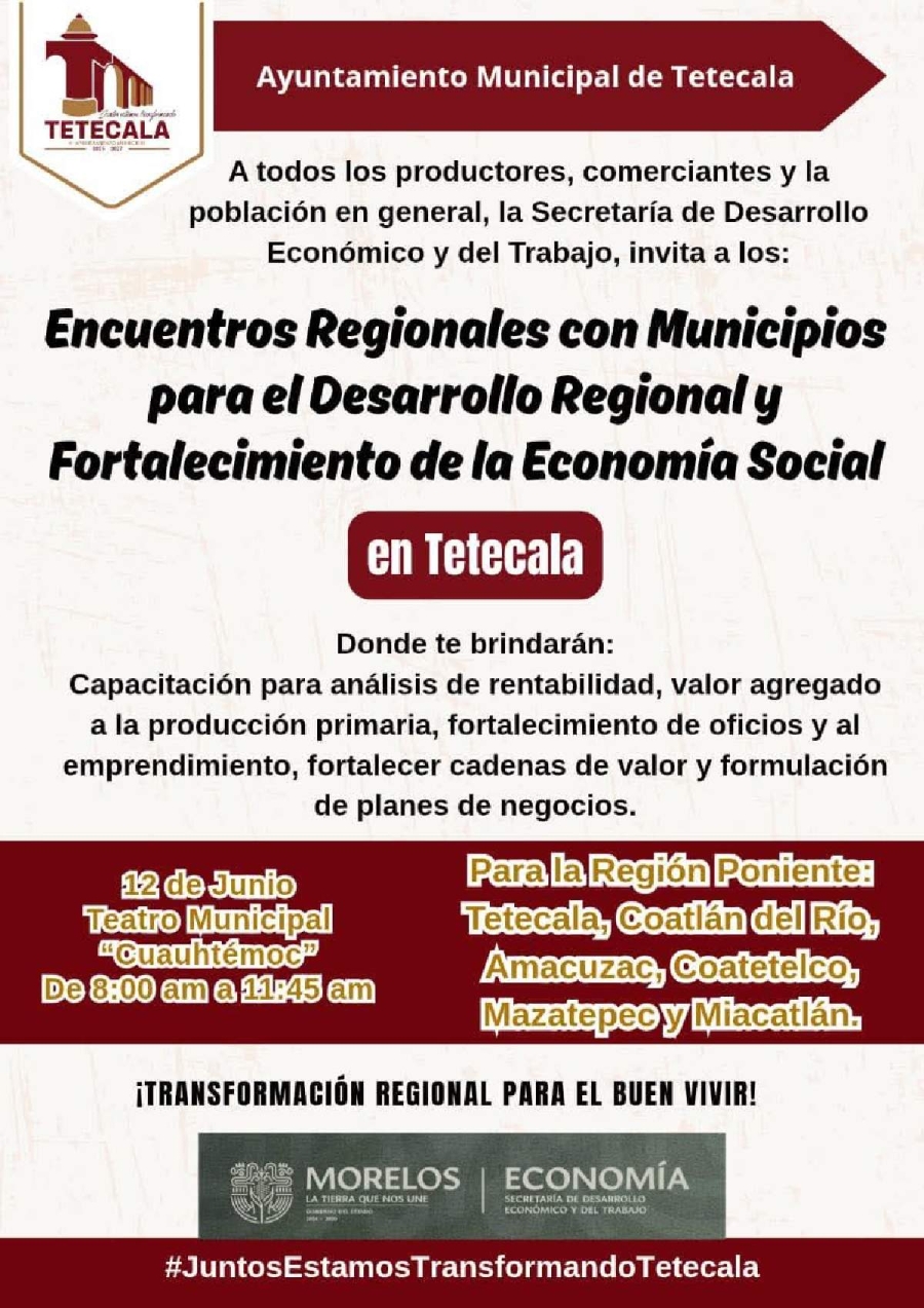Realizarán encuentros en Tetecala para impulsar economía social